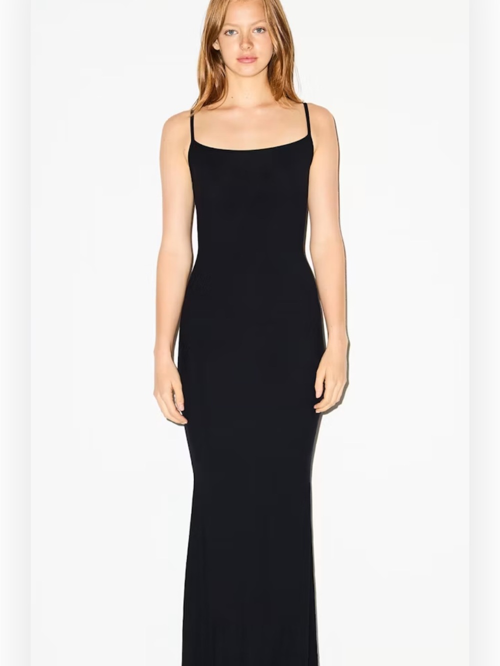 SKIMS Black Ribbed 
SOFT LOUNGE LONG SLIP DRESS- XS